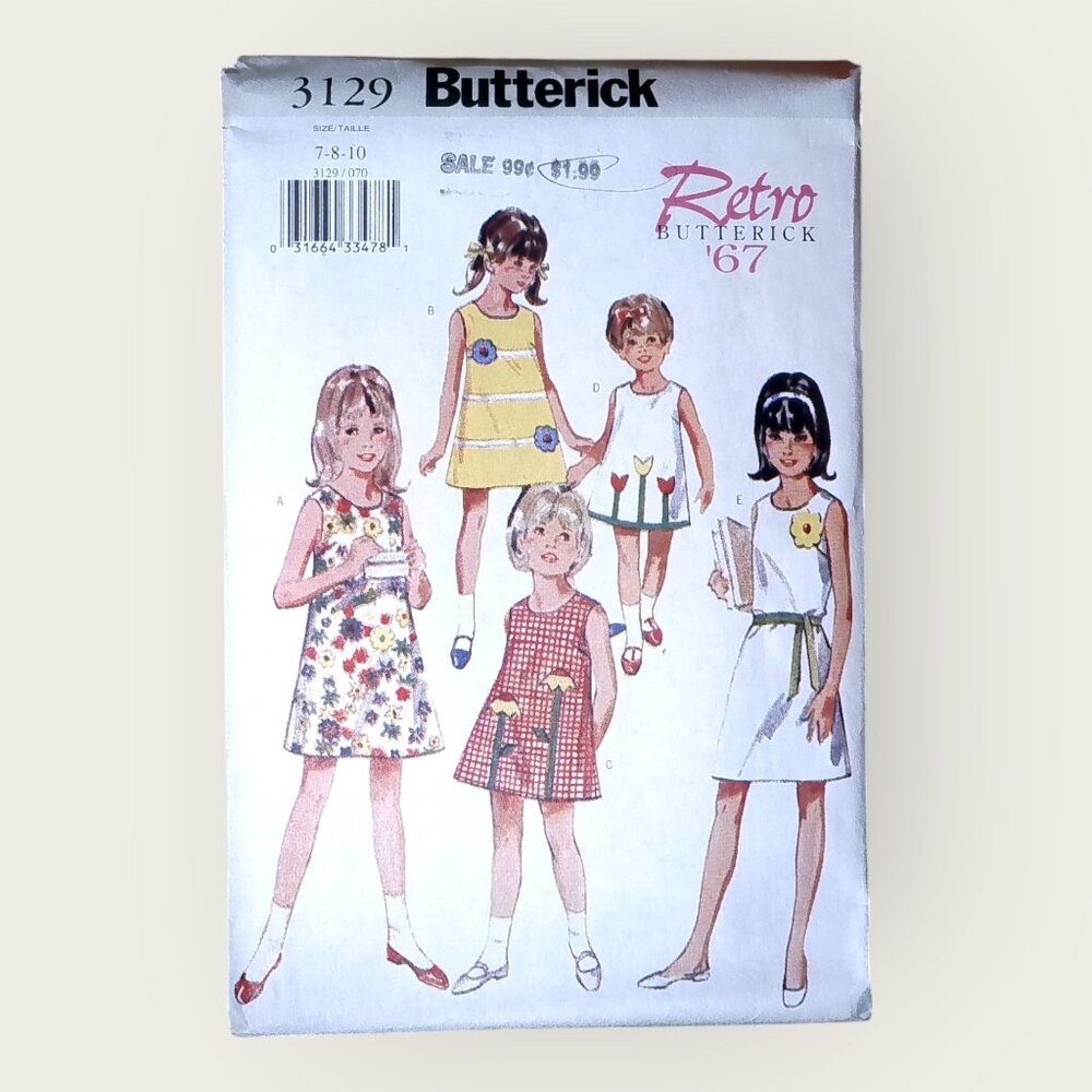 Vintage Butterick Sewing Pattern 3129 Girls Dress Size 7-10 Uncut Factory Folded
